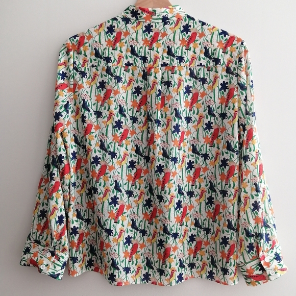 Alice + Olivia Bird and Floral Print Colourful Silk Button Blouse Small - Picture 3 of 16